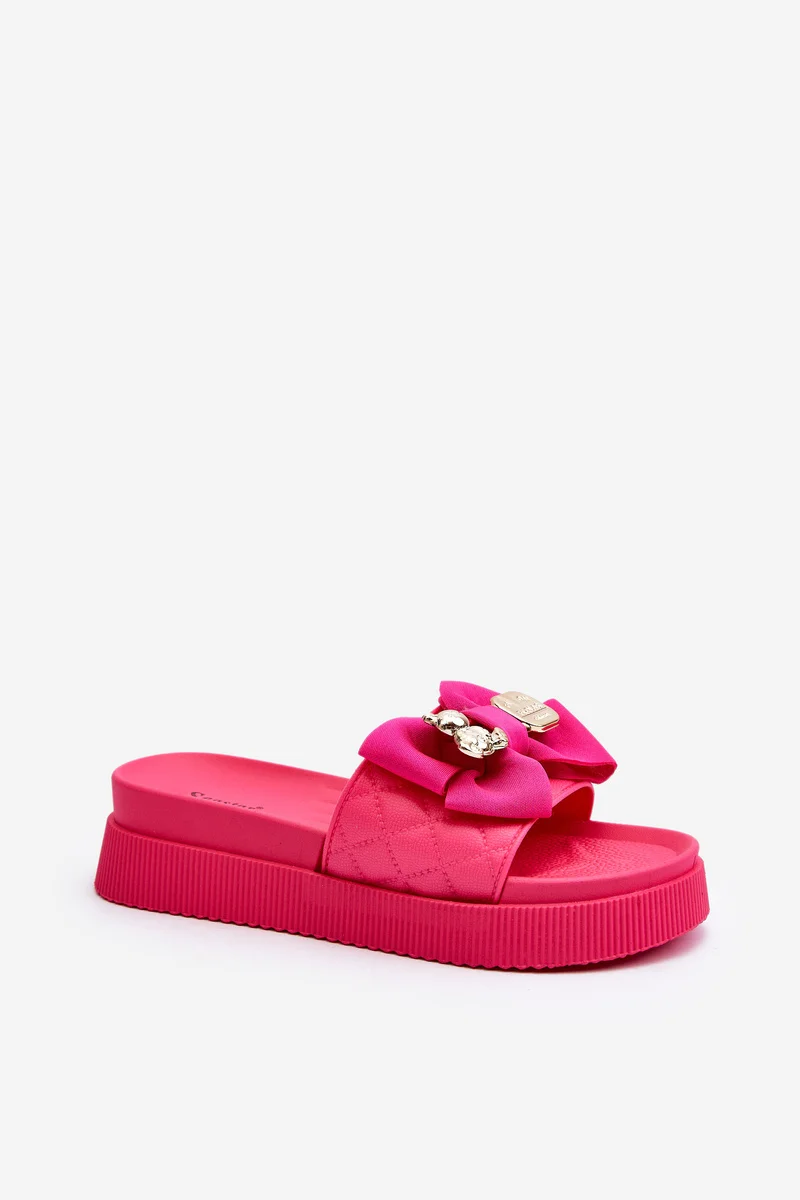 Ženske papuče s mašnom i ukrasnim medvjedićem Fuchsia Katerina