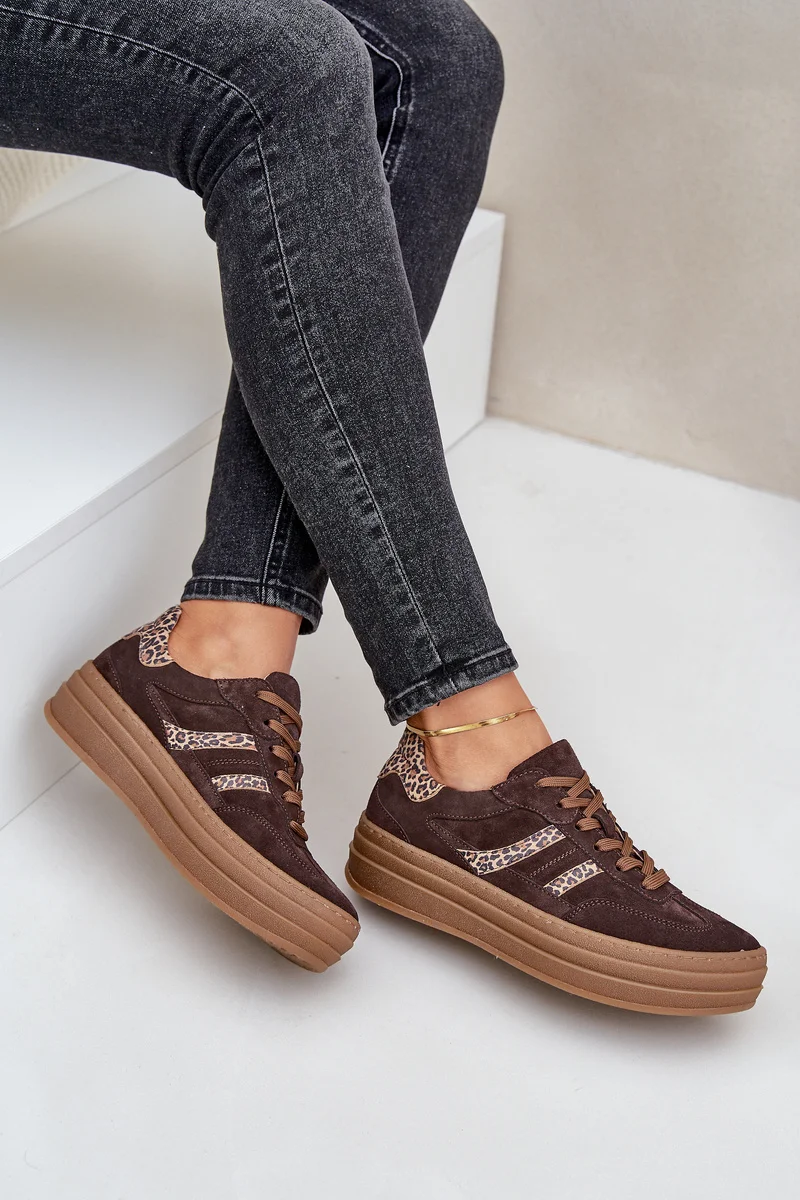 Zazoo N1176 Suede Tenisice Na Platformi Leopard Čokolada