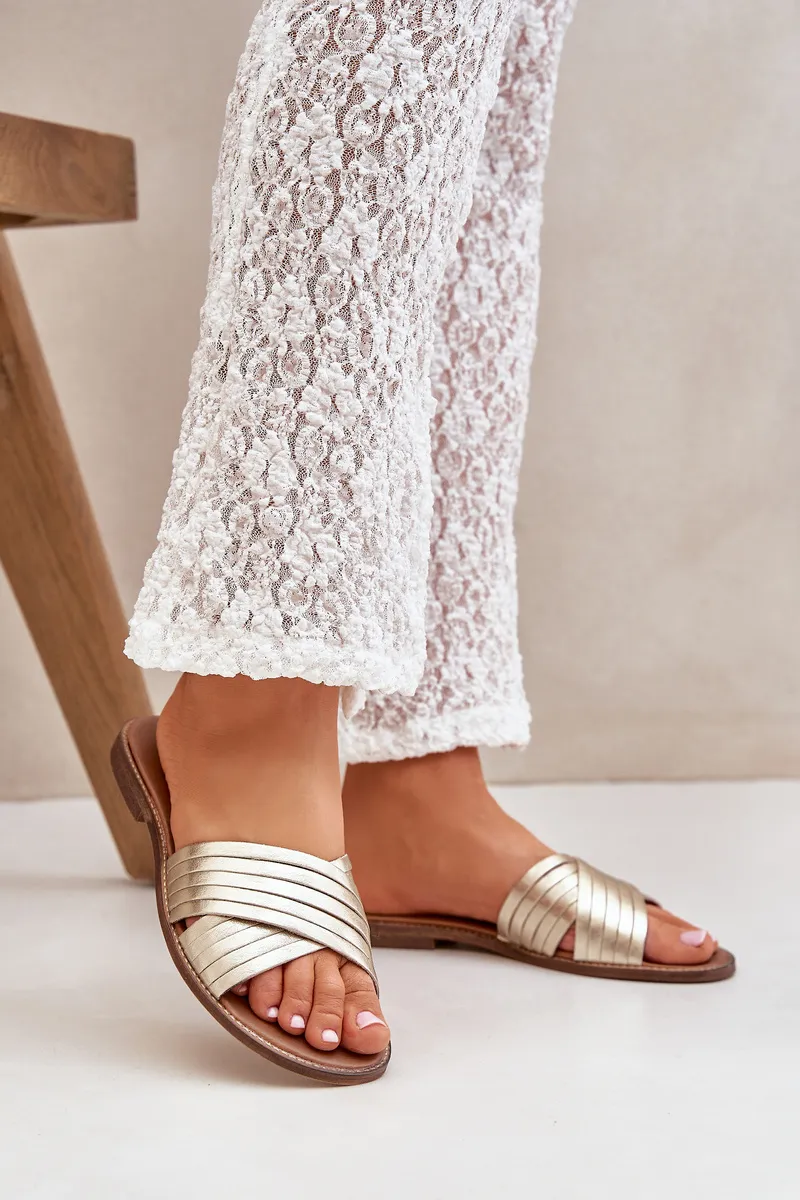 Ženske kožne papuče Lewski Shoes 3682 zlatne
