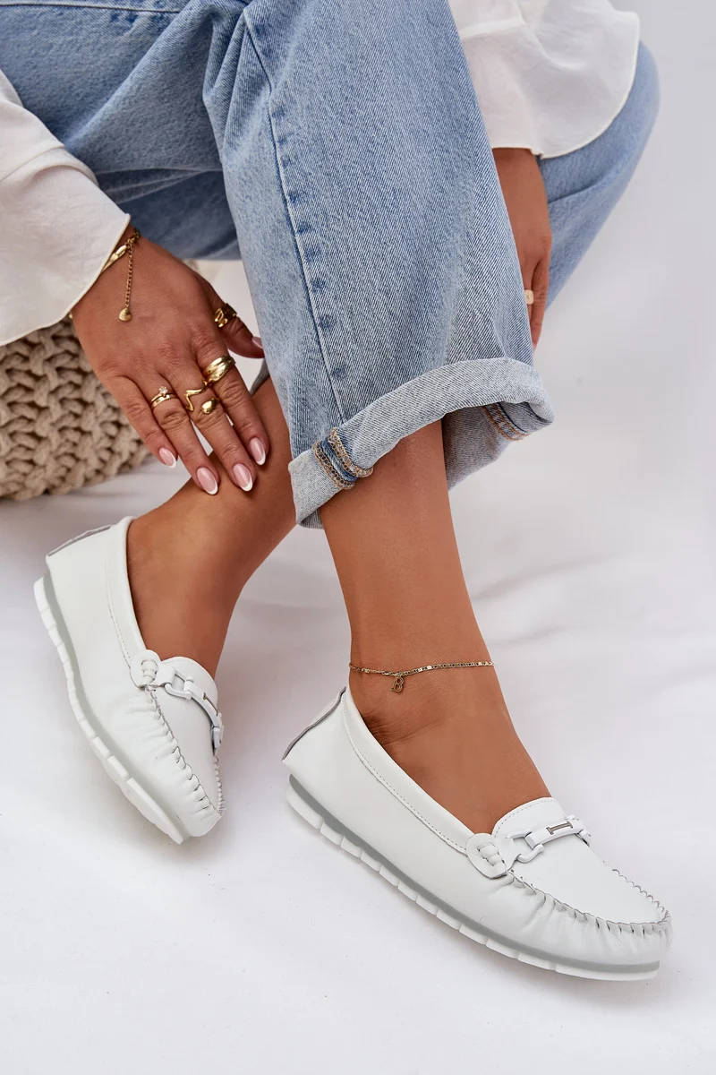 Ravne Kožne Mokasine S Ukrasom S.Barski LR51-547 Bijele