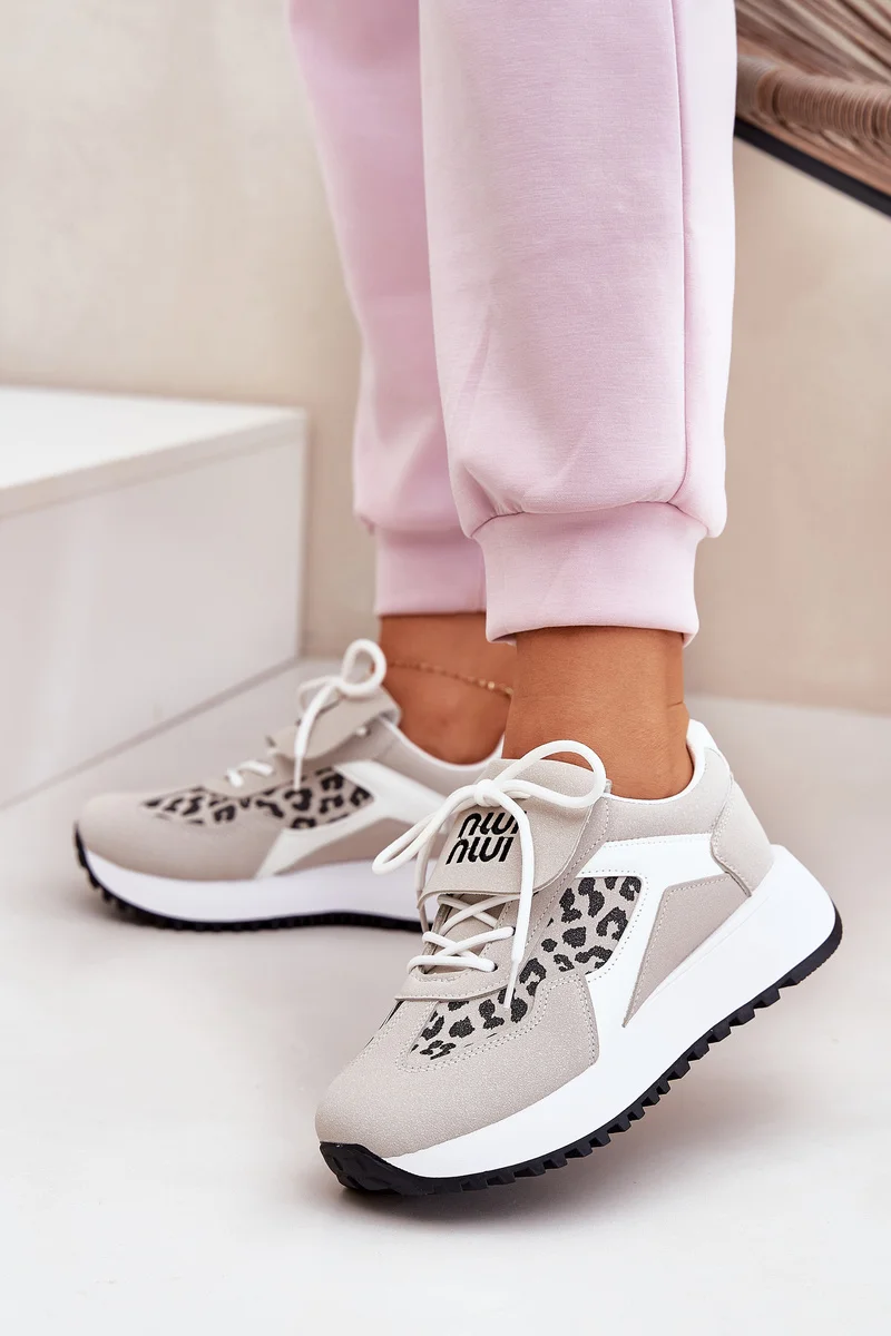 Sportske Cipele Sneakers Ženske Na Platformi Leopard Bijelo-Bež Pumbes