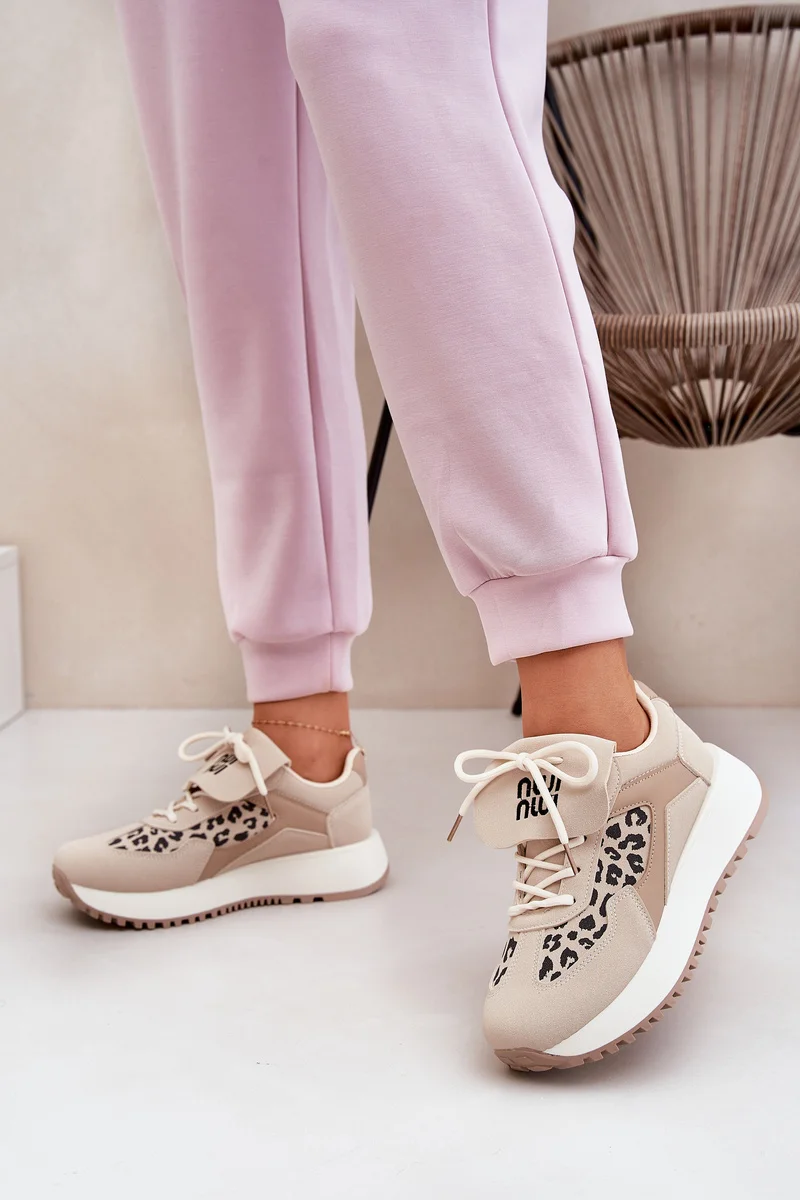 Sportske Cipele Sneakers Ženske Na Platformi Leopard Bež Pumbes
